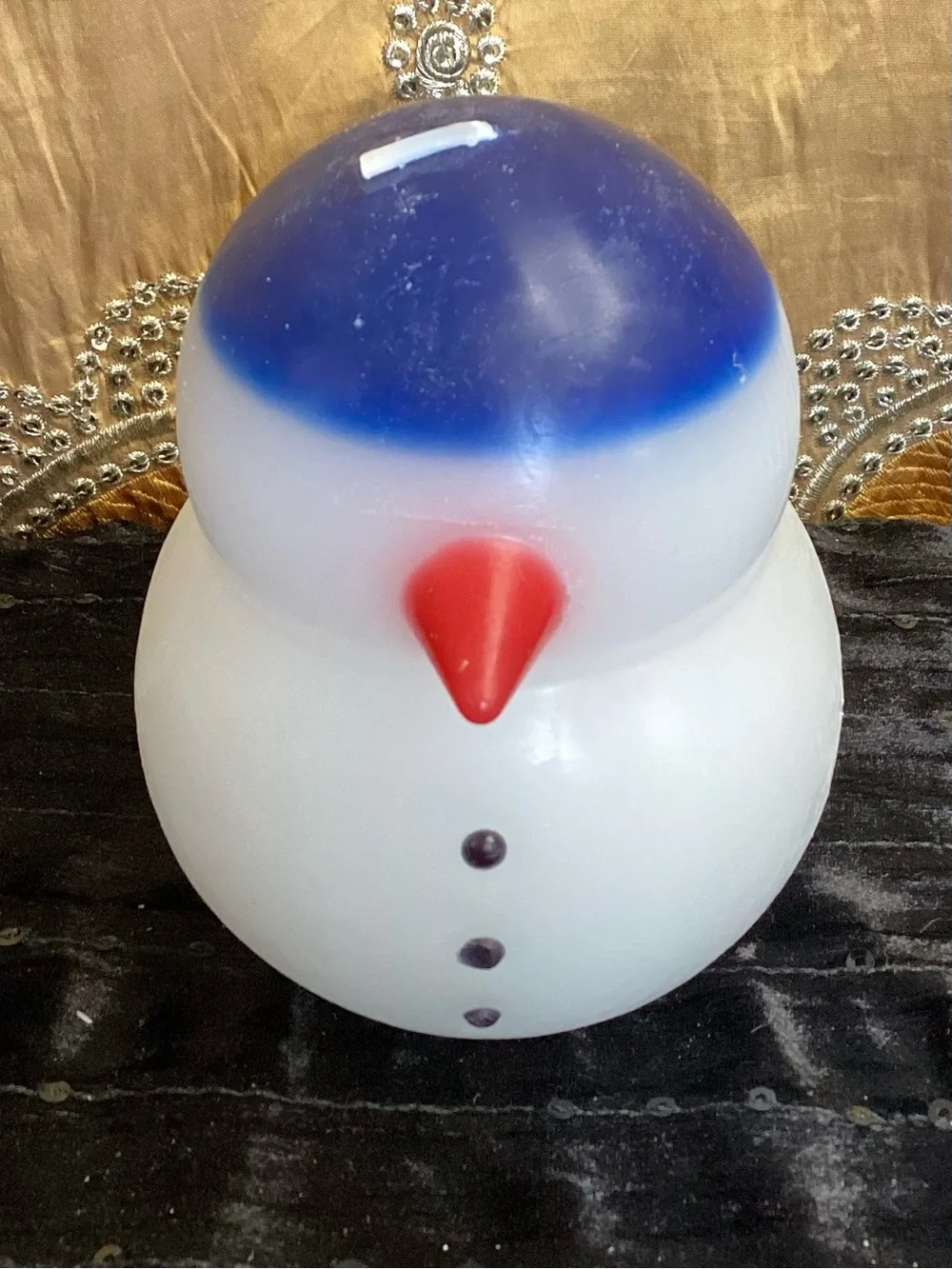 IKEA Blue and White Snowman Unscented Candle with Red Beak 4 3/4